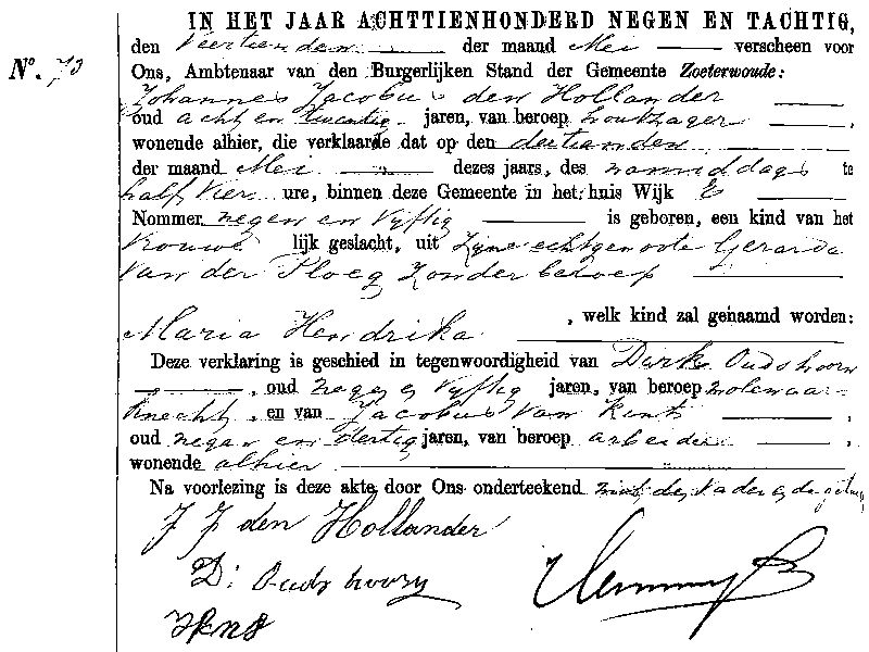 18890514 geb akte 73 Maria H dv JJ d Hollander - G vd Ploeg